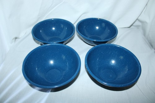 12 pc. Blue Speckle Enamel Camping Dishes, Bowls Set - Picture 2 of 7