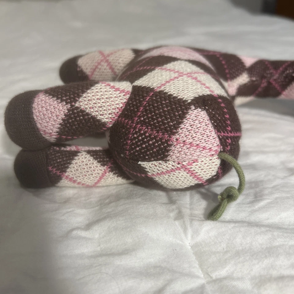 Vintage Gymboree Argyle Animals Pink Brown Knit Sweater Stuffed Plush Giraffe - Image 4 of 4