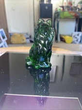 Vintage Mosser Art Glass Translucent Green Collie Dog Figurine