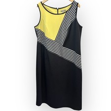 Maya Brooke Plus Size 16W Black Yellow Sheath Dress Sleeveless Classic Career