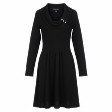 VTG 90s WHBM Fit & Flare Black Ribbed Knit Cowl Neck Sweater Dress XS Classic