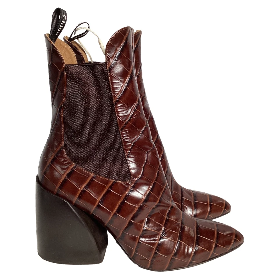 Chloé Wave Crocodile-Embossed Ankle Boots In Leather Women Brown Size 37.5