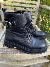 STIVALETTI BIKER TWINSET PELLE NERA FLATFORM PUNK SEXY GOTH 40