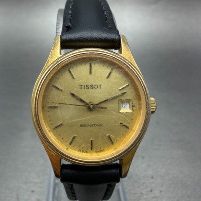 Tissot Seastar Watch Women 24mm Gold Dial Gold Tone Round Date B925/945 New Batt