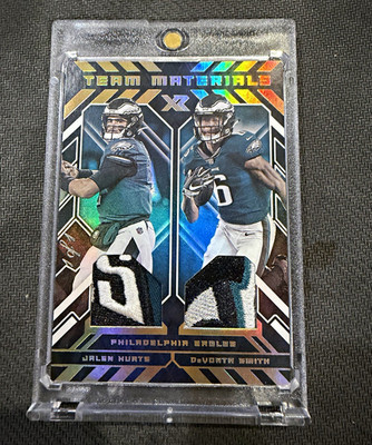 2021 Panini XR Jalen Hurts DeVonta Smith 1/1 Dual Patch Team Materials Eagles