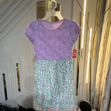 Wonder Nation Girls XL Purple Floral Fit  Flare Long Dress Cap Sleeve Ruffle