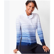 T by Talbots Drawstring Cowlneck Lightweight Sweatshirt Ombre Stripe Top Size L