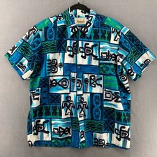 Vtg 1960s Kamehameha Mid Century Hawaiian Button Down Aloha Shirt Men L/XL Tiki