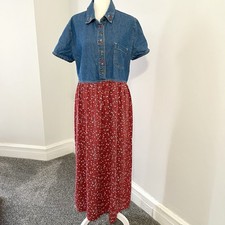 Bobbie Brooks Denim Floral Maxi Dress Womens Size XL Tie Back Embroidered