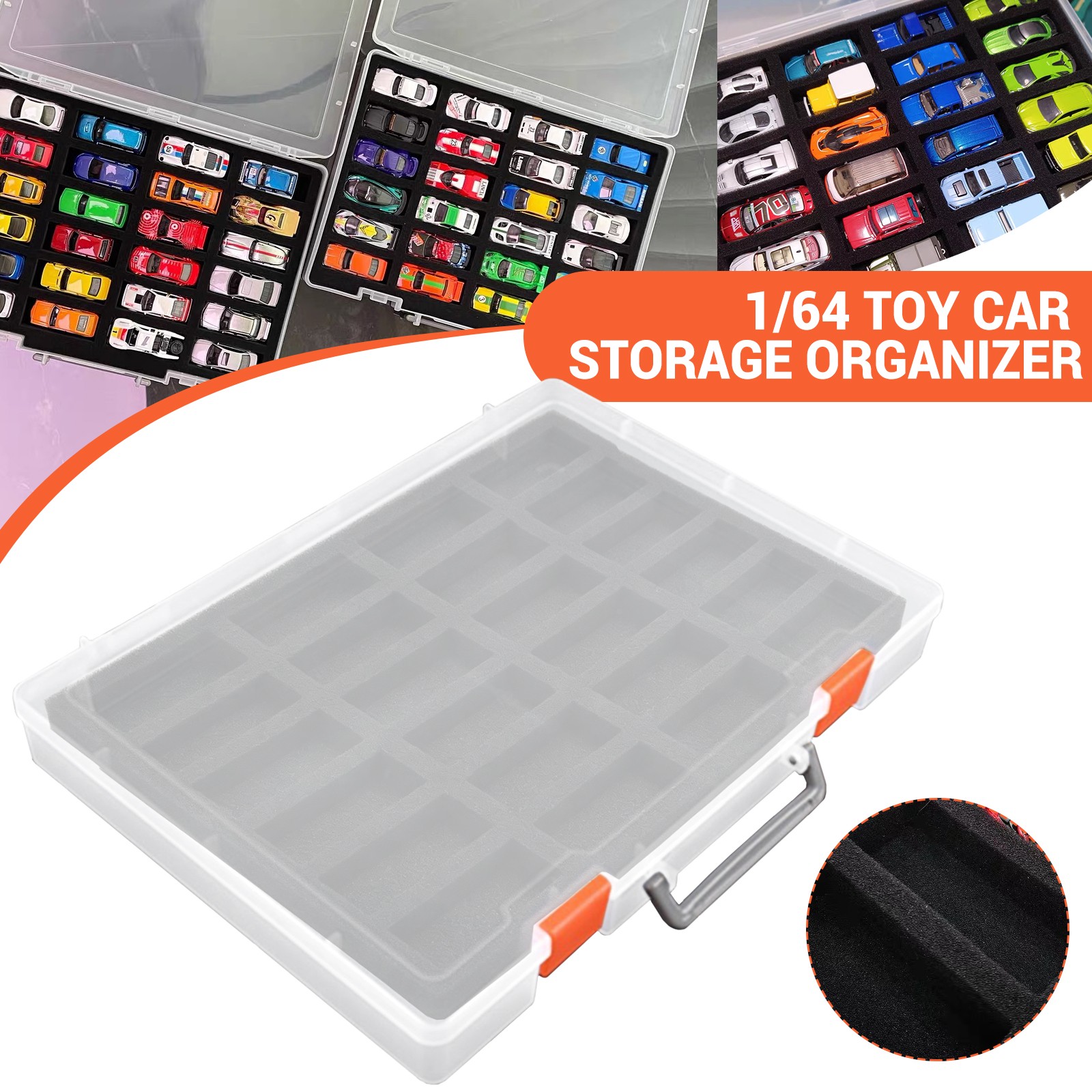 Storage Organizer,24 Foam Slot 1/64 Diecast Protective Display Case