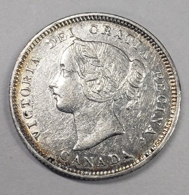 1891 Canada 5 Cents .925 Silver XF/AU Light Toning Coin Queen Victoria
