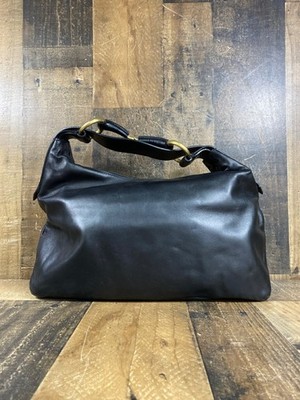 Gucci Black Leather Horsebit Hobo Bag   Iconic Handle, Slouchy Shape (162911-1)