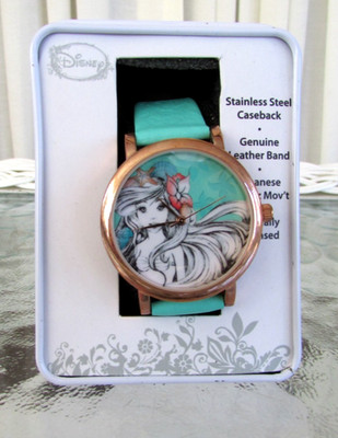 Disney Ariel Little Mermaid Watch Sketchbook Embossed Leather Band New in Box!