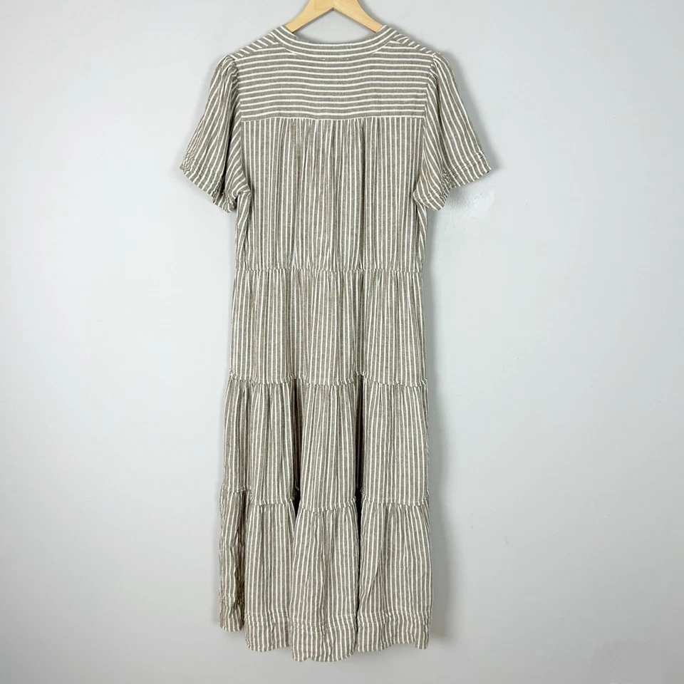 Vestido midi a rayas Cynthia Rowley mezcla de lino talla grande para mujer Foto 3 de 4