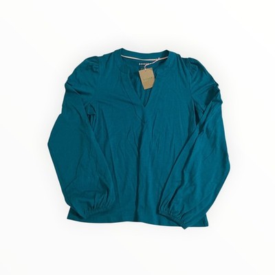 Boden Supersoft Notch Top Green Womens US 6 Long Sleeve Stretch Casual