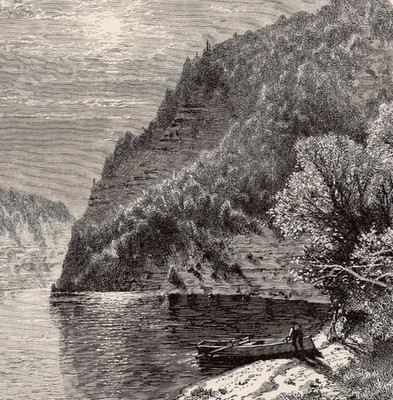 High Banks Of Mount Morris Genesee River New York 1872 Antique Engraving
