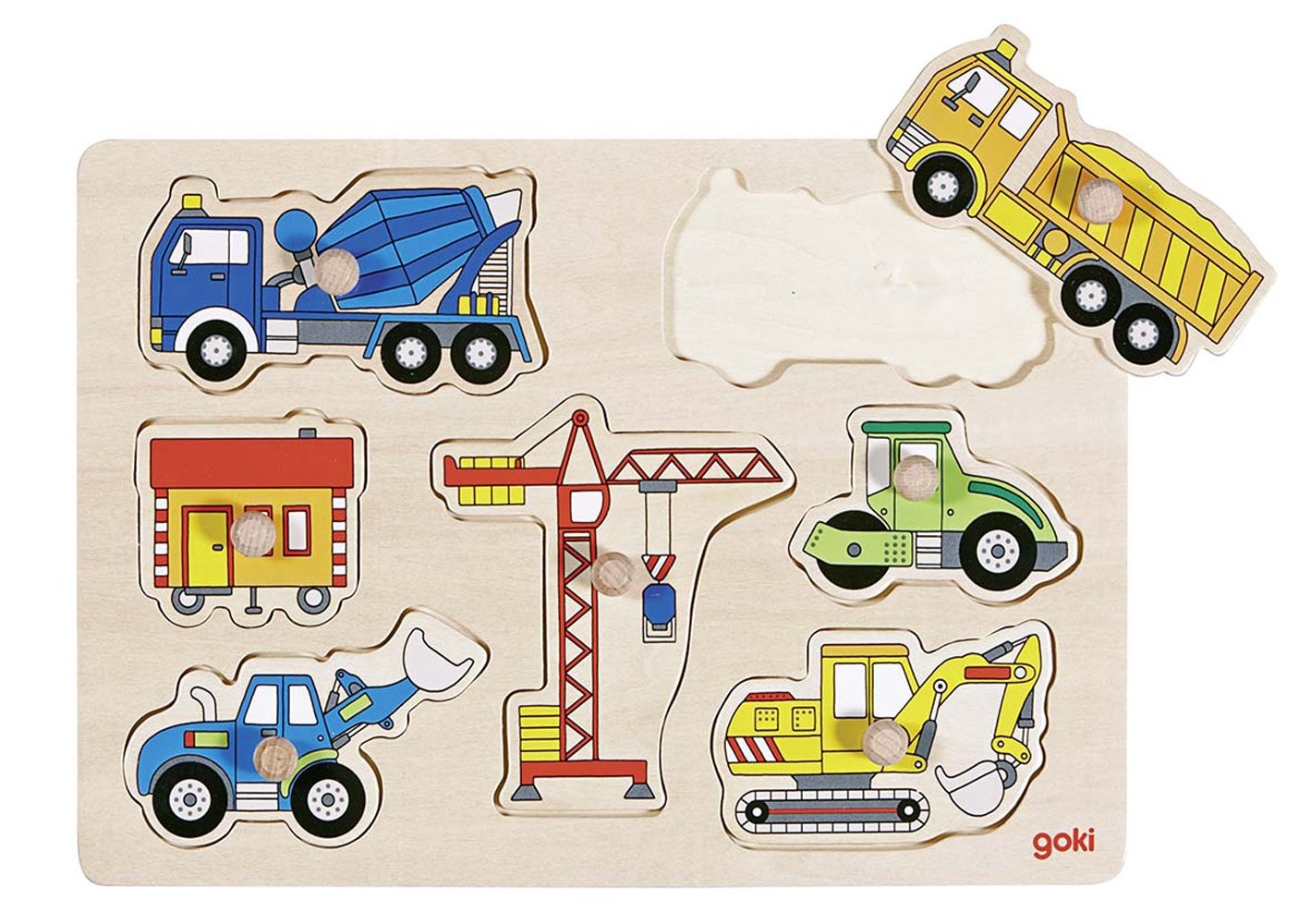 Goki 57593 Lift Out Puzzle, Building Site Vehicles, Mixed