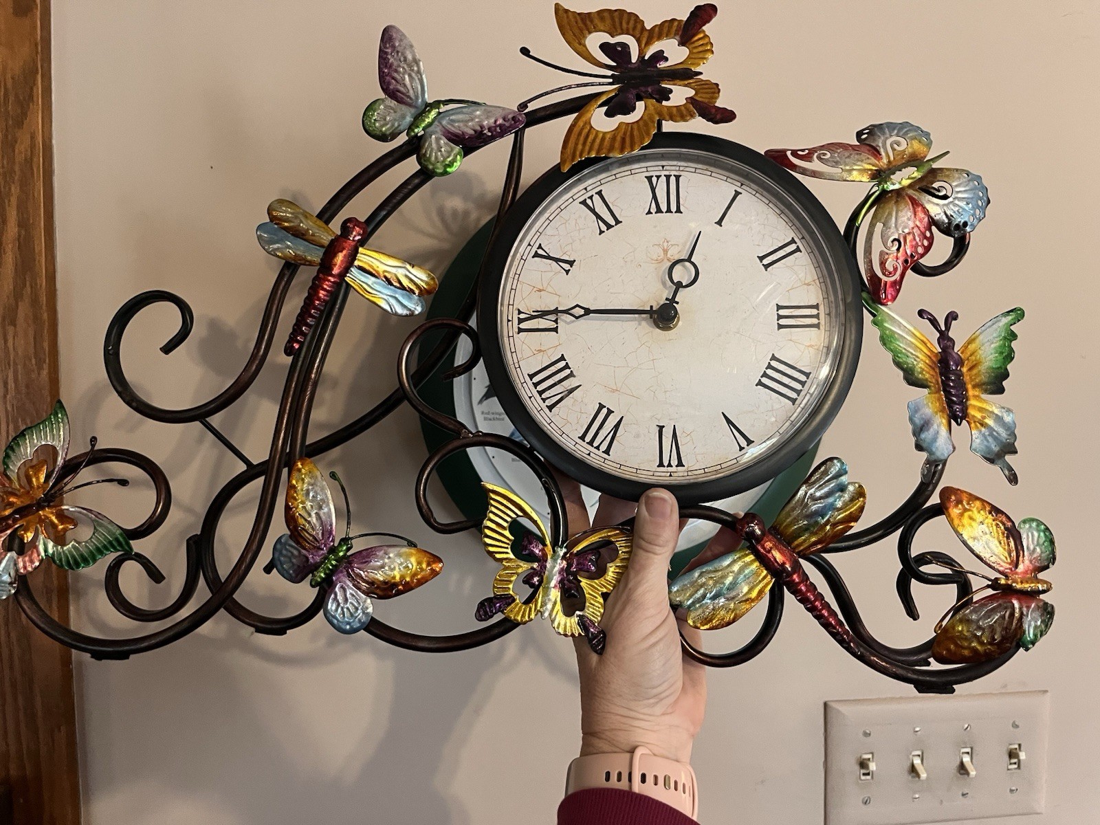 Vintage Pier 1 One Butterfly Dragonfly Butterflies Metal Wall Or Table Clock