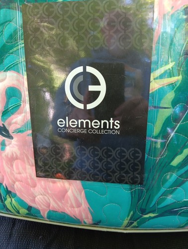ELEMENTS Vintage KING QUILT SET 80's Colors Teal Pink Purple FLAMINGOS New - Picture 3 of 8