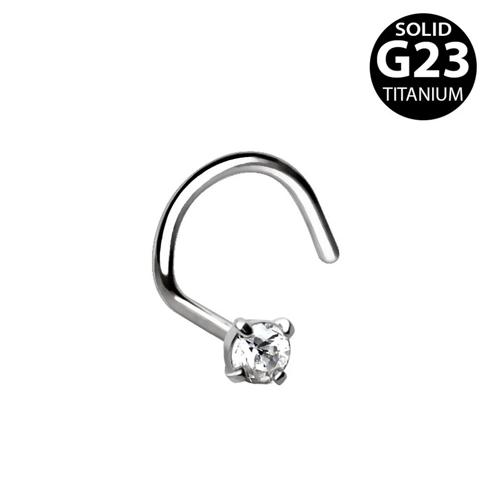 Titanium Screw Nose Ring with Prong Set Cubic Zirconia - Image 3 of 3