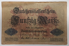 1914 Issue Germany 50 Mark Banknote Pick# 49b Fine Plus