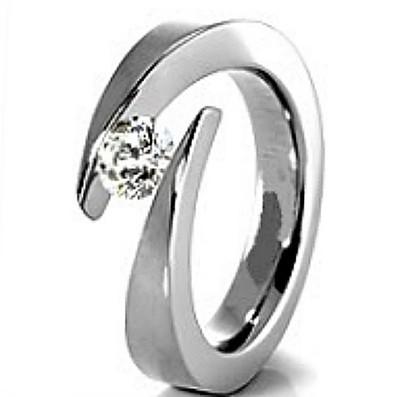 White TITANIUM Bypass TENSION RING with 4.5mm Round CZ, size 5 - in Gift Box
