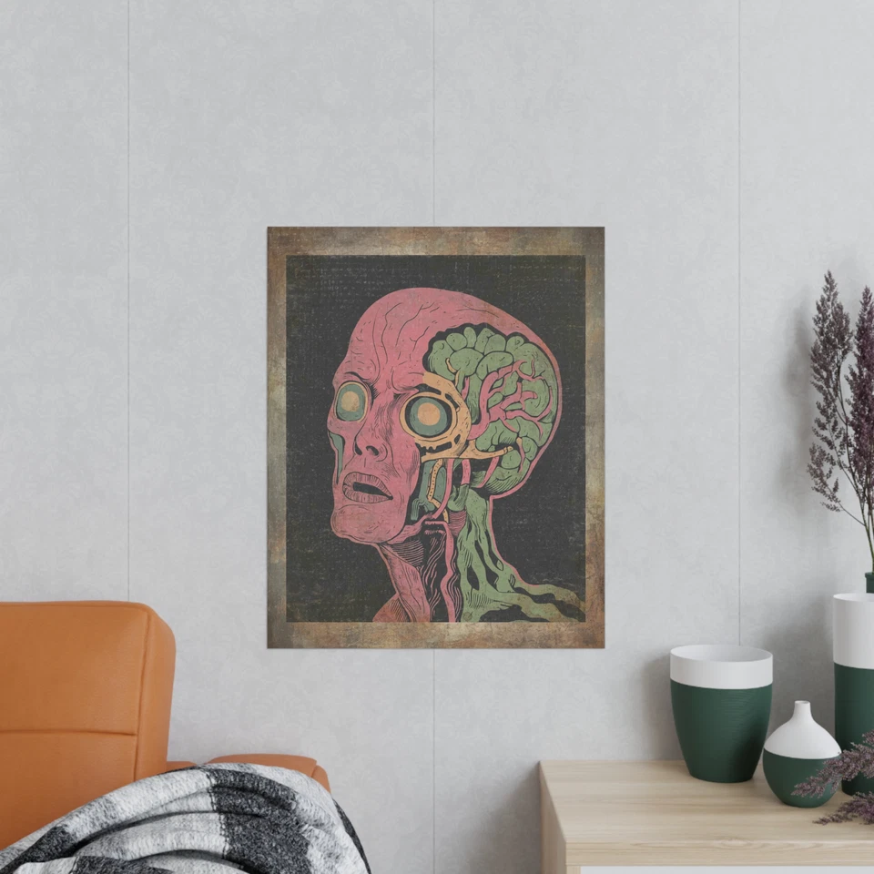 Vintage ZOMBIE BRAINS Wall Art, Scary Horror Dead Decor, Ghoul Halloween Poster - Image 4 of 4