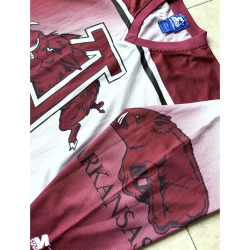 RARE Arkansas Razorbacks 90s STARTER hockey jersey M white AOP red NCAA vintage - Picture 2 of 5