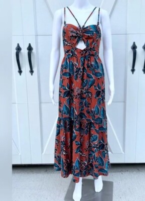 Jason Wu Tropical Floral Linen Blend Boho Midi Dress Size M. Cutout Smocked  | eBay