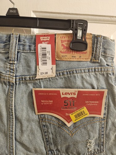 LEVIS BOYS 511 SLIM DENIM SHORTS 100% COTTON DISTRESSD LIGH BLUE SIZE 18 REG W29 - Picture 7 of 8