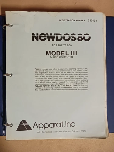 Apparat Inc. NEWDOS/80 for the TRS-80 Model III Computer
