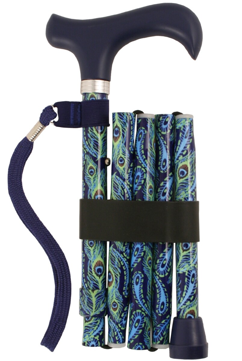 Foldable Adjustable Walking Stick Cane Mobility Aid - 5 Sections - Peacock