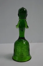 Vintage Kewpie Bell Green Glass Collectible 7" Depression Dinner Bell