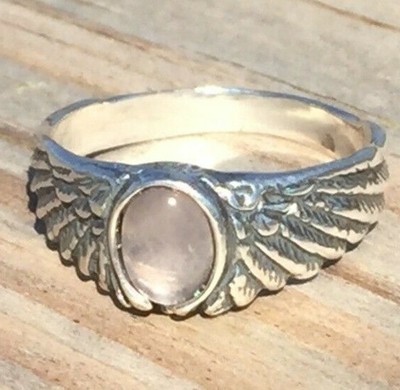 Adlerflügel Ring .925 Sterling Silber klein Gr. 7 mit echtem Rosenquarz Edelstein