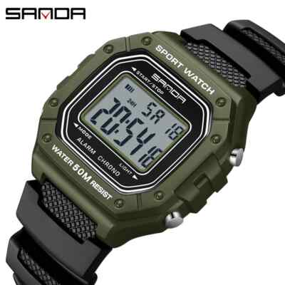 Herren Digital Sport Uhr 50M Wasserdicht Quadratisches Zifferblatt LED-Anzeige Lässige Uhr