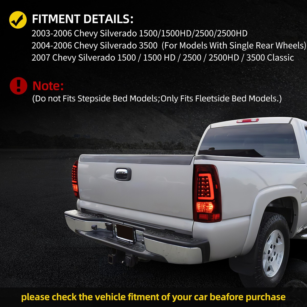 For 2003-2006 Chevy Silverado 1500 Pickup Black LED Tube Tail - Foto 2