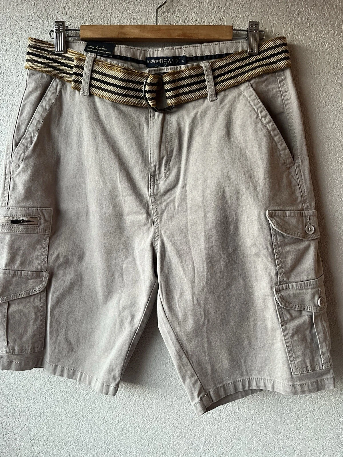 Men's Indigo Beast Cargo Shorts Wash Stone Size 30