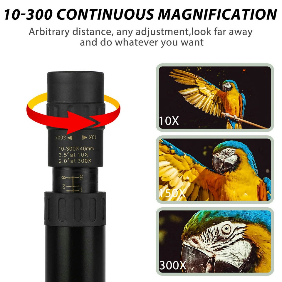 4K 10-300X40mm Super Telephoto Zoom Portable Monocular Telescope w/Tripod + Clip - Image 3 of 4