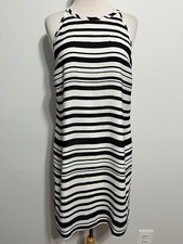 Banana Republic Sleeveless Halter Dress Black & White Stripes Size 6 NWT $110