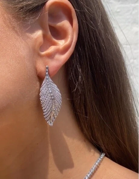 Hermoso Pendiente Hoja Colgante para Mujer CVD/Moissanita Natural Diamante Plata 925 Foto 3 de 4