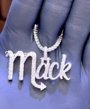 0.99ct RD Cubic Zirconia Men's Custom Name Letter Pendant 925 Silver FREE GIFT