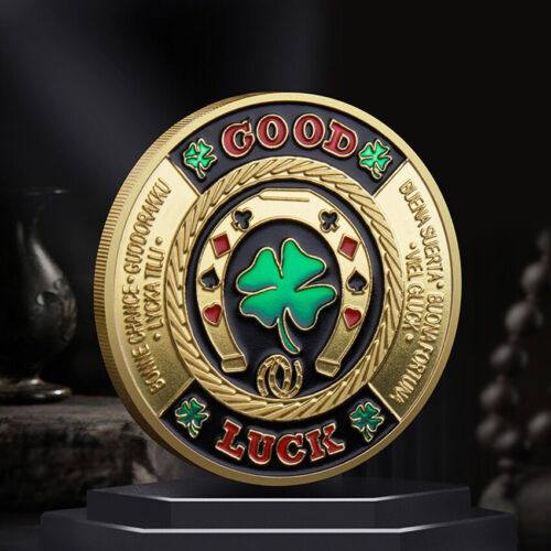 Gift Challenge Coin Collectible Medal Green Clover Good Luck Poker Chips Casino - Picture 2 of 11