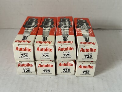 Lot of 8 New Old Stock Autolite Spark Plugs Part #725 Suppressor Power Tip
