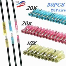 50X Heat Shrink Bullet Wire Connectors 22-10AWG Male Female Crimp Terminals