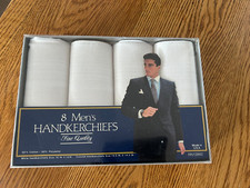 NOS Vintage Made in USA Men's Handkerchiefs Pack of 8 White 50 Cotton Hankies