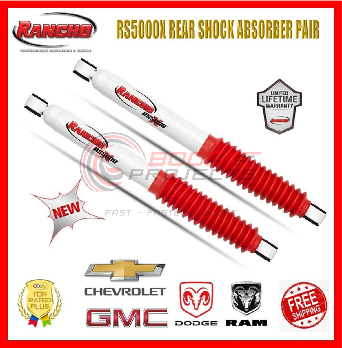 Rancho RS5000X Rear Shock Absorber Pair For Silverado Sierra Dodge