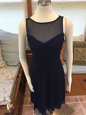 Chaps by Ralph Lauren Navy Blue Sheer Chest Back Dress 4 Excellent