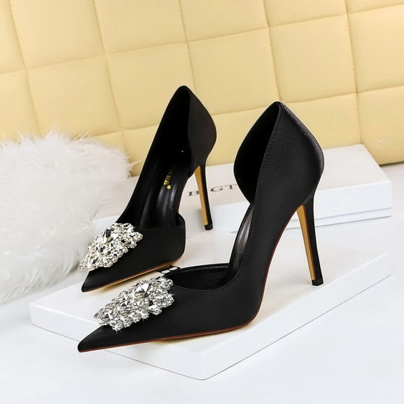 Zapatos de Salón Zapatos Joya Talón 10.5CM Negro Pedrería Piel Sintético 74308