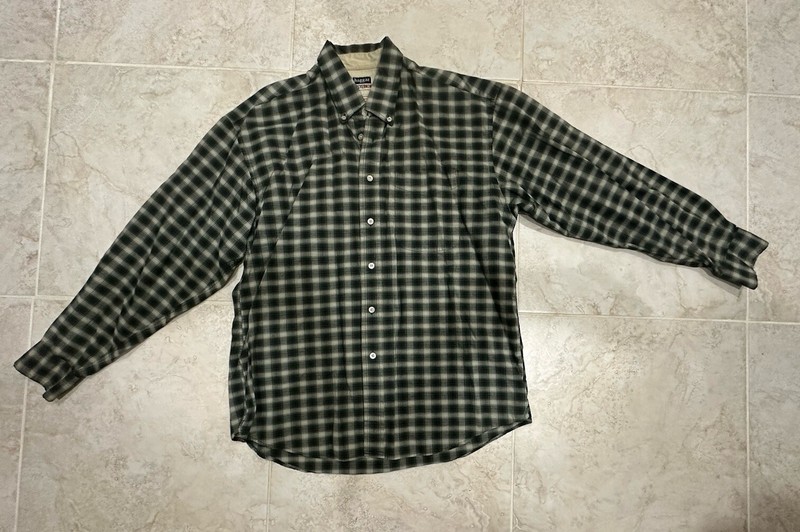 Hager Forever New Plaid Flannel Green Shirt Size Large No Fading Wrinkle Stains