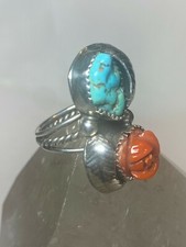 Turquoise ring Navajo Scalloped stampings southwest sterling silver  size 10